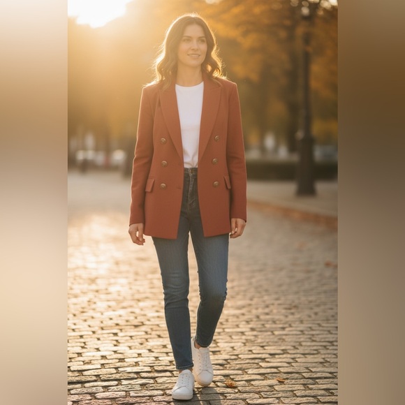 Veronica Beard Beacon Dickey Double Breasted Blazer Rust Size 8 Excellent - Picture 1 of 7